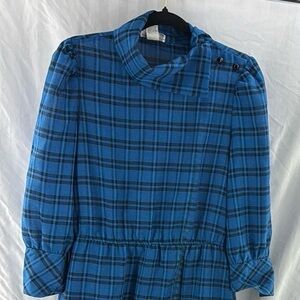 Vintage 1980s Blue Plaid Dress With Pockets